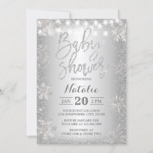 Silver Glitzer Snowflake Winter Baby Dusche Einladung