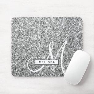 Silver Glitzer Sparkasse Mit Monogramm und Name Mousepad