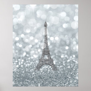 Silver Glitzer Sparkle Bling Eiffel Tower Glam Poster