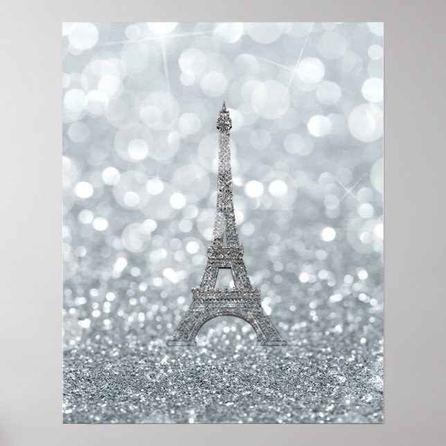 Silver Glitzer Sparkle Bling Eiffel Tower Glam Poster (Vorne)