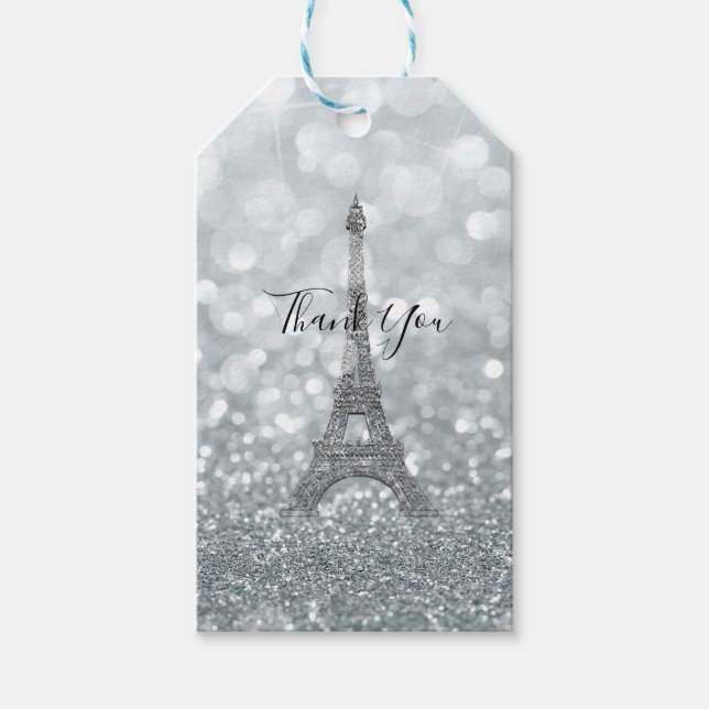 Silver Glitzer Sparkle Bling Eiffel Tower Party Geschenkanhänger (Vorderseite)