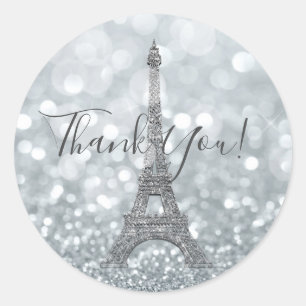 Silver Glitzer Sparkle Bling Eiffel Tower Party Runder Aufkleber