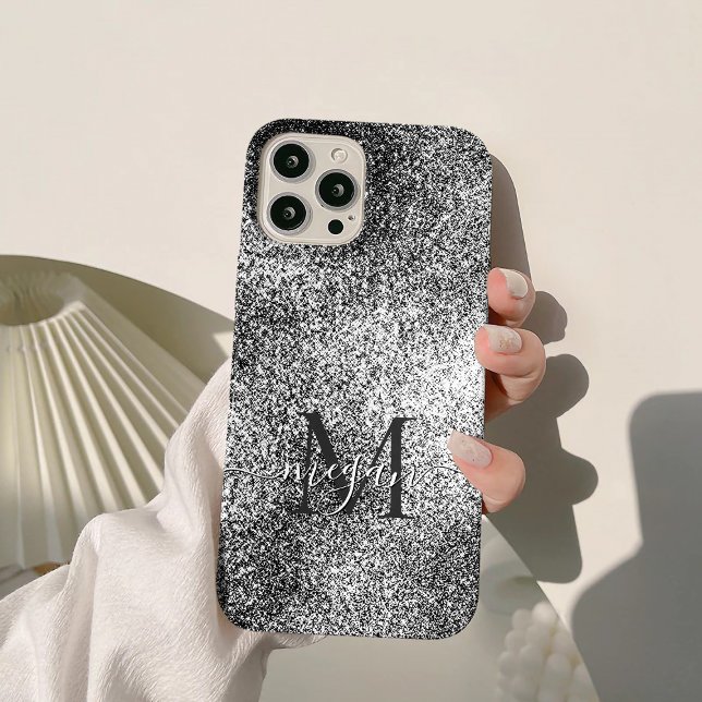 Silver Glitzer Sparkle - Custom Monogram Chic Case-Mate iPhone Hülle (Von Creator hochgeladen)