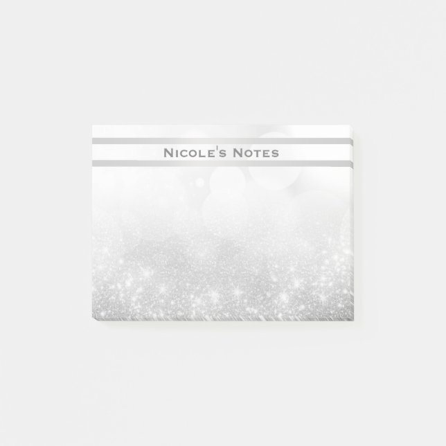Silver Glitzer Sparkle Glam Trendy Personalisiert Post-it Klebezettel (Vorderseite)