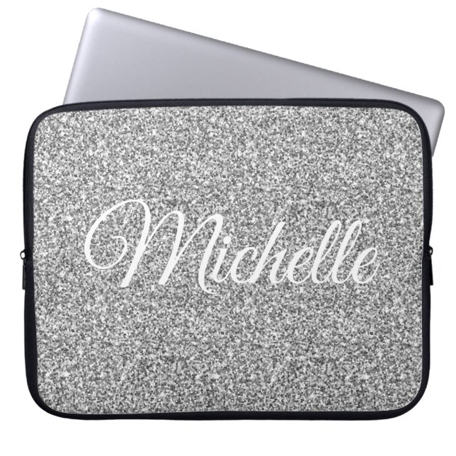 Silver Glitzer Sparkle Metallic Personalisiert Laptopschutzhülle (Vorderseite)
