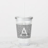Silver Glitzer & Sparkle Monogram Birthday