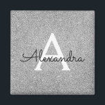 Silver Glitzer & Sparkle Monogram Birthday Magnet<br><div class="desc">Eleganter Silver Imitate Glitzer und sparkle Elegant Monogram Wedding,  Brautparty,  Geburtstag oder Junggeselinnen-Abschied Magnet. Dieses Black,  White und Silver Birthday Party Magnet kann so angepasst werden,  dass es Ihren Anfangs- und Vornamen enthält.</div>