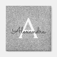 Silver Glitzer & Sparkle Monogram Birthday