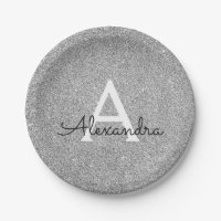 Silver Glitzer & Sparkle Monogram Birthday