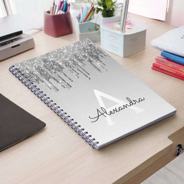 Silver Glitzer Sparkle Monogram Notebook Notizblock (Von Creator hochgeladen)
