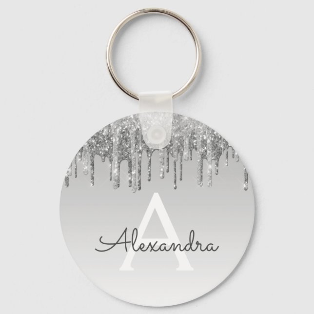 Silver Glitzer & Sparkle Monogram Schlüsselanhänger (Vorderseite)