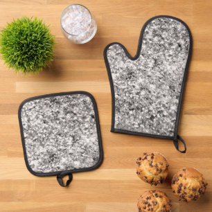 Silver Glitzer Sparkle Ofenhandschuh & Topflappen-Set