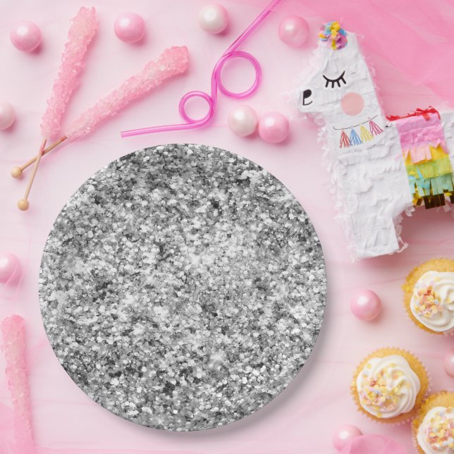 Silver Glitzer Sparkle Pappteller (Party)