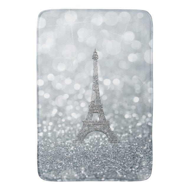 Silver Glitzer Sparkle Paris Eiffel Tower Glam Badematte (Vorderseite Vertikal)