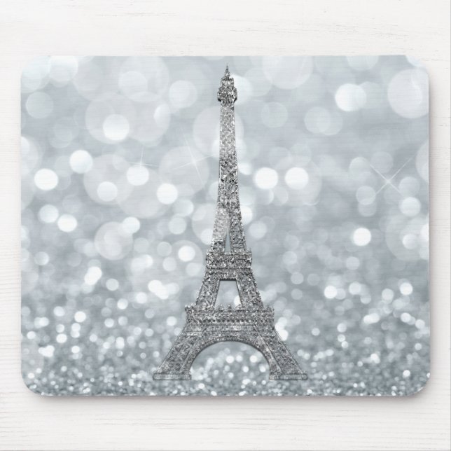 Silver Glitzer Sparkle Paris Eiffel Tower Glam Mousepad (Vorne)