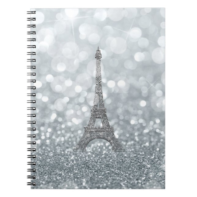 Silver Glitzer Sparkle Paris Eiffel Tower Glam Notizblock (Vorderseite)
