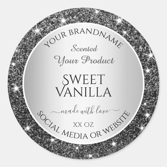Silver Glitzer Sparkle Produktverpackungsmarken Runder Aufkleber (Vorderseite)