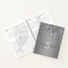 Silver Glitzer Sparkle Tropfen Fohlen Monogramm Re Notizbuch