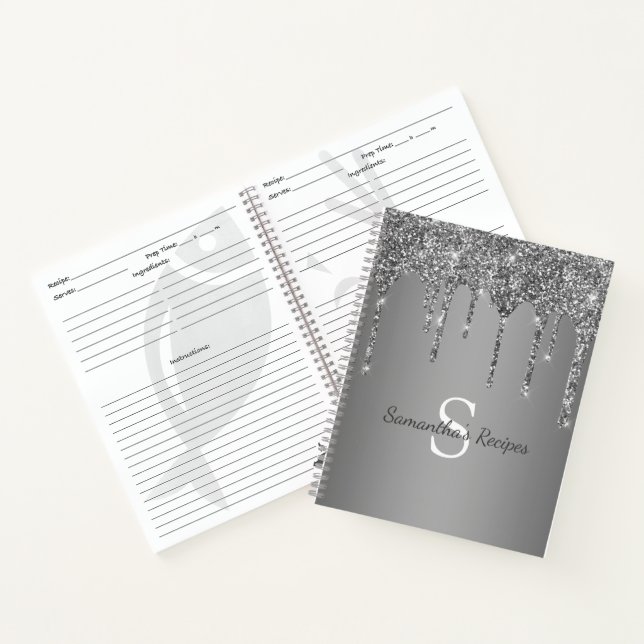 Silver Glitzer Sparkle Tropfen Fohlen Monogramm Re Notizbuch (Innenseite)
