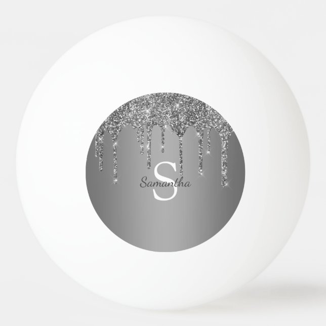 Silver Glitzer Sparkle Tropfen Fohlen Monogrammnam Tischtennisball (Vorderseite)