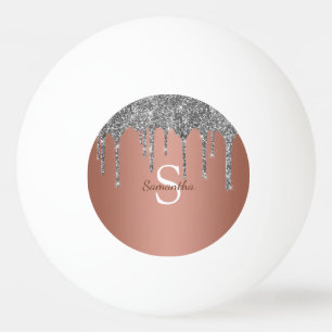 Silver Glitzer Sparkle Tropfen Rose Gold Monogramm Tischtennisball