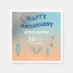 Silver Glitzer Starfish Seashells Happy Retirement Serviette