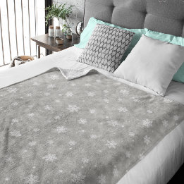 Silver Glitzer Stars Snowflakes Fleece Blankon