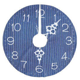 Silver Glitzer Streifen auf blaue Uhr Polyester Weihnachtsbaumdecke