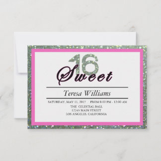 Silver Glitzer Sweet 16 Geburtstagsparty Einladung