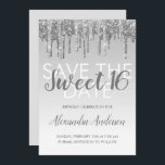 Silver Glitzer Sweet 16 Save the Date Einladung<br><div class="desc">Moderner Silber Sparkle und Driving Glitzer 16 . Geburtstag Save the Date Geburtstagsparty Einladung. Diese Einladung ist ideal für eine Sparkle und Glitzer Sweet 16 Geburtstagsparty,  die stilvoll feiern möchten.</div>