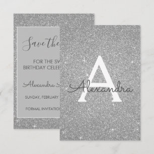 Silver Glitzer Sweet 16 Save the Date Einladung