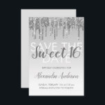 Silver Glitzer Sweet 16 Save the Date Einladung<br><div class="desc">Moderner Silber Sparkle und Dripping Glitzer 16 . Geburtstag Monogram Name and Initial Save the Date Geburtstagsparty Einladung. Diese Einladung ist ideal für eine Sparkle und Glitzer Sweet 16 Geburtstagsparty,  die stilvoll feiern möchten.</div>