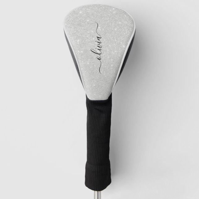 Silver Glitzer Texture White Sparkling Shiny Golf Headcover (Vorderseite)
