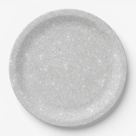Silver Glitzer Texture White Sparkling Shiny Pappteller