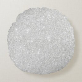 Silver Glitzer Texture White Sparkling Shiny Rundes Kissen