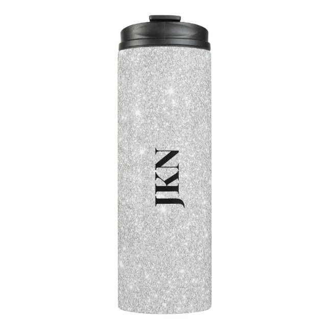 Silver Glitzer Texture White Sparkling Shiny Thermosbecher (Vorderseite)