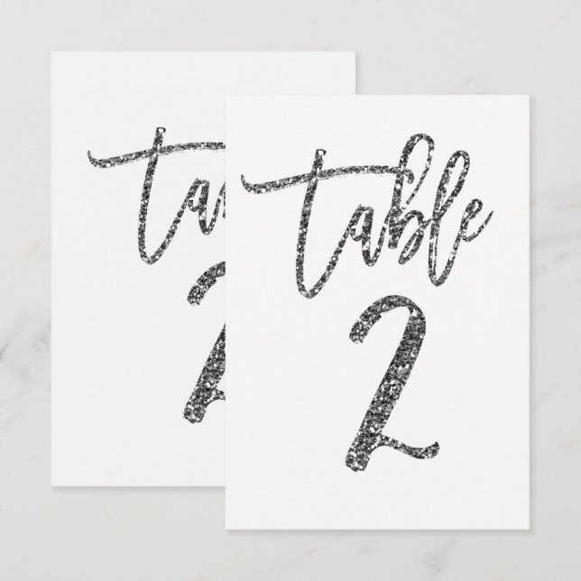 Silver Glitzer Trendy Moderne Script Tischnummer 2 (Vorne/Hinten)