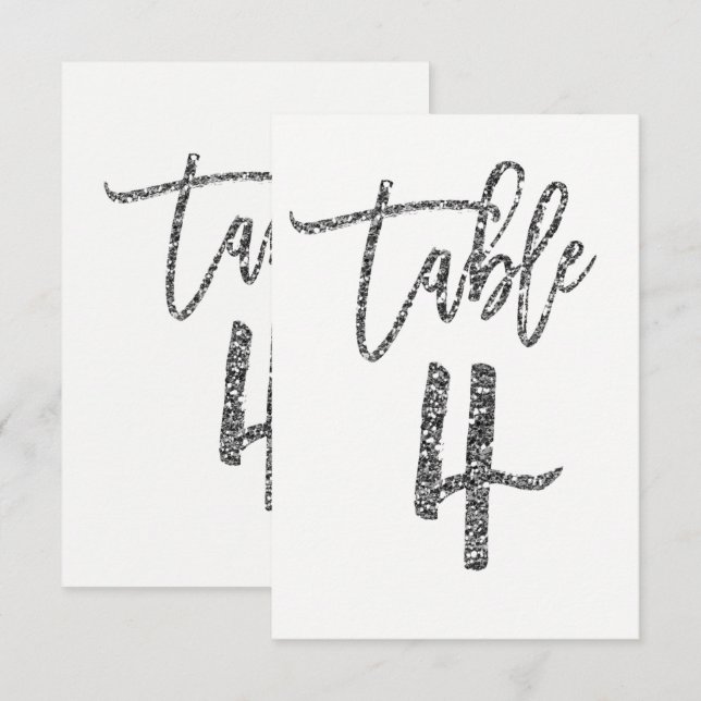 Silver Glitzer Trendy Moderne Script Tischnummer 4 (Vorne/Hinten)