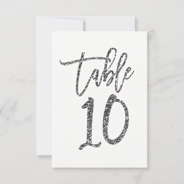 Silver Glitzer Trendy Script Tischnummer 10 Zehn (Vorderseite)