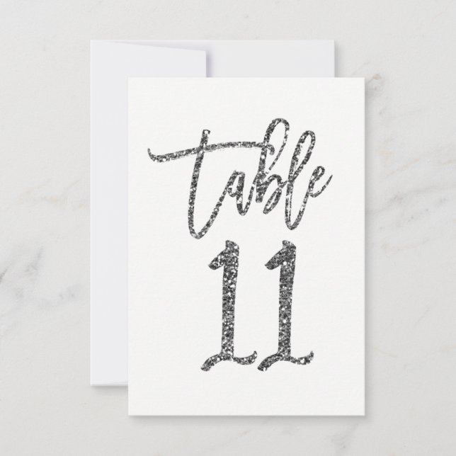 Silver Glitzer Trendy Script Tischnummer 11 (Vorderseite)