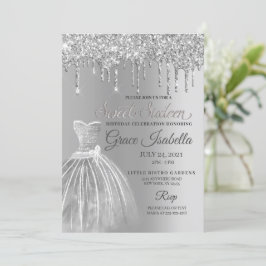 Silver Glitzer Tropfen 16 . Geburtstag Geburtstag Einladung