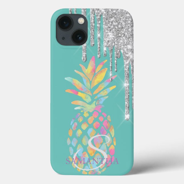 Silver Glitzer Tropfen Ananas Minze Green Case-Mate iPhone Hülle (Rückseite)