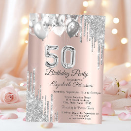 Silver Glitzer Tropfen Balloons Rose Gold 50. Einladung