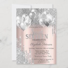 Silver Glitzer Tropfen Balloons Rose Gold Sweet 16 Einladung