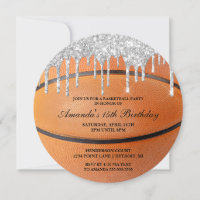 Silver Glitzer Tropfen Basketball Einladung