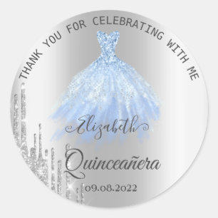 Silver Glitzer Tropfen Blue Dress Quinceañera Runder Aufkleber
