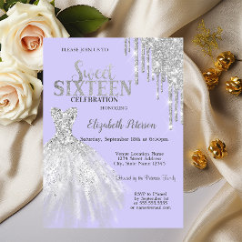 Silver Glitzer Tropfen, Dress Light Lila Sweet 16 Einladung