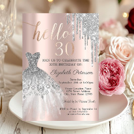 Silver Glitzer Tropfen Dress Rose Gold 30. Geburts Einladung