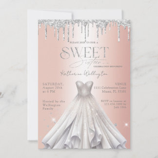 Silver Glitzer Tropfen Dress Rose Gold Sweet 16 Einladung