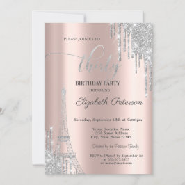 Silver Glitzer Tropfen, Eiffelturm 30. Geburtstag Einladung